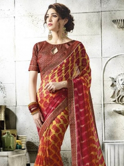 Maroon Georgette Printed Regular Sarees