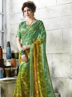 Green Georgette Printed Regular Sarees