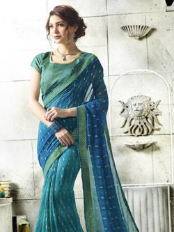 Blue Georgette Printed Half And Half Sarees
