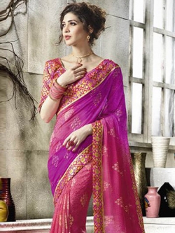 Pink Georgette Printed Half And Half Sarees