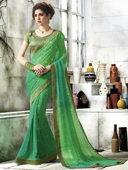 Green Georgette Printed Regular Sarees