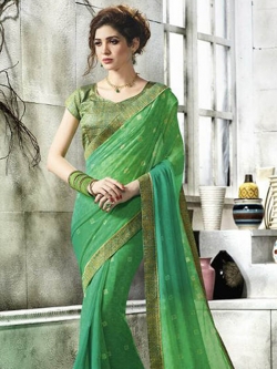 Green Georgette Printed Regular Sarees