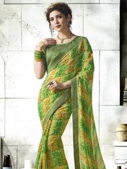 Green Georgette Printed Regular Sarees