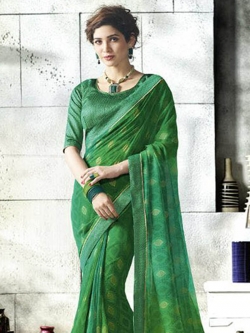 Green Georgette Printed Regular Sarees