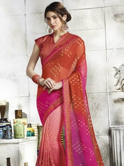 Pink Georgette Printed Half And Half Sarees