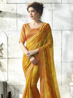 Yellow Georgette Printed Regular Sarees