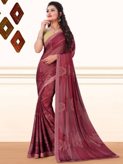 Brown Crepe, Chiffon Printed, Lace Border Regular Sarees