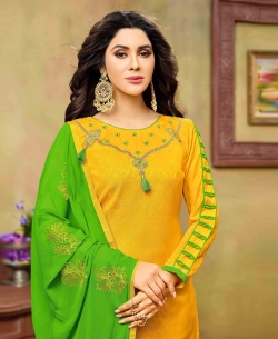 Yellow Cotton Jacquard Embroidery Straight Suits