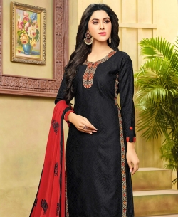 Black Cotton Jacquard Embroidery Straight Suits