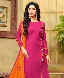 Pink Cotton Jacquard Embroidery Straight Suits