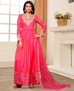 Pink Two Tone Silk Lace Work Gowns