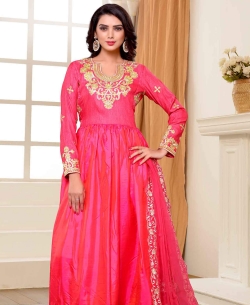 Pink Two Tone Silk Lace Work Gowns