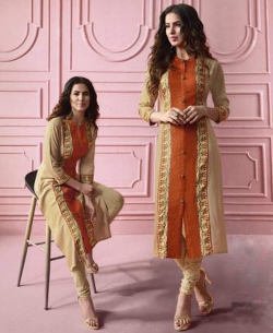 Beige Rayon Printed Straight Cut Kurtis