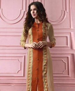 Beige Rayon Printed Straight Cut Kurtis