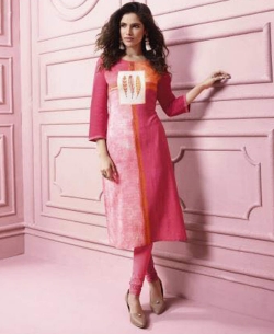 Pink Rayon Printed Straight Cut Kurtis