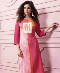 Pink Rayon Printed Straight Cut Kurtis