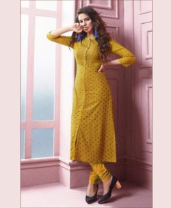Gold Rayon Printed Straight Cut Kurtis