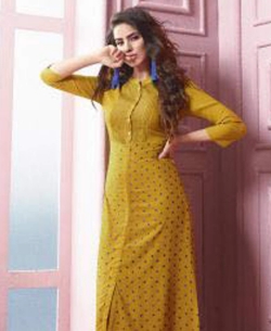 Gold Rayon Printed Straight Cut Kurtis