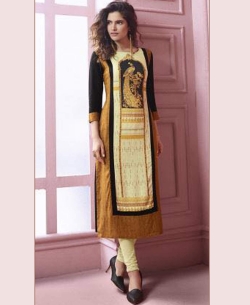 Black Rayon Printed Straight Cut Kurtis