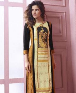 Black Rayon Printed Straight Cut Kurtis