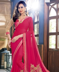 Pink Georgette Stone Work Border Sarees