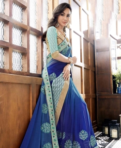 Blue Georgette Stone Work Border Sarees