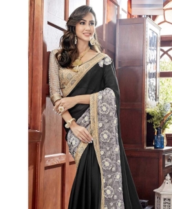 Black Georgette Stone Work Border Sarees