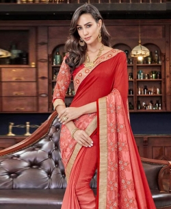 Peach Georgette Stone Work Border Sarees