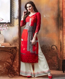 Red Rayon Printed Palazzo Suits
