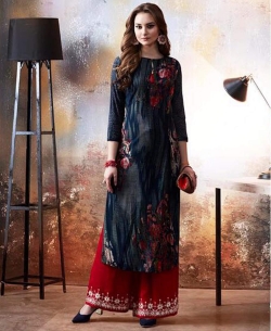 Blue Rayon Printed Palazzo Suits
