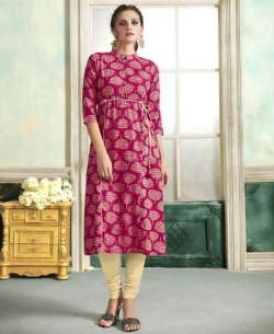 Pink Rayon Printed Anarkali Kurtis