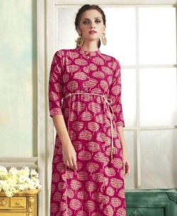 Pink Rayon Printed Anarkali Kurtis