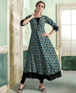 Blue Rayon Printed Anarkali Kurtis
