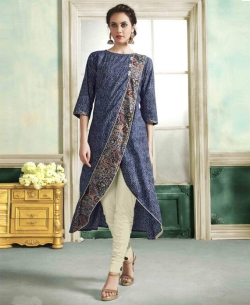 Blue Rayon Printed Anarkali Kurtis