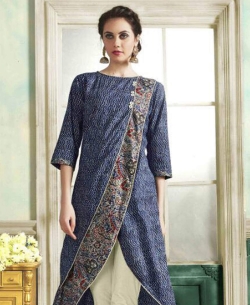 Blue Rayon Printed Anarkali Kurtis