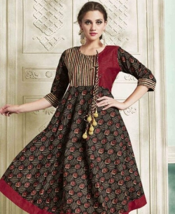 Black Rayon Printed Anarkali Kurtis