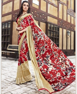Red Georgette Printed Regular Sarees