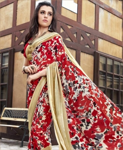 Red Georgette Printed Regular Sarees