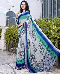 Grey Georgette Printed Regular Sarees