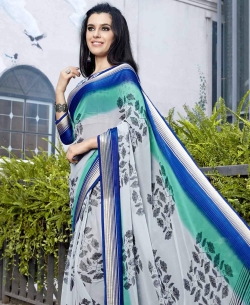 Grey Georgette Printed Regular Sarees