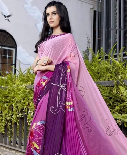 Purple Georgette Printed Regular Sarees