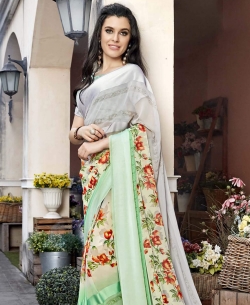 Green Georgette Printed Regular Sarees