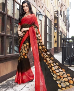 Brown Georgette Printed Regular Sarees