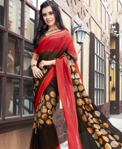 Brown Georgette Printed Regular Sarees