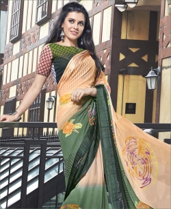 Beige Georgette Printed Regular Sarees