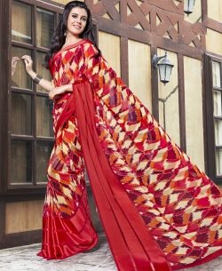 Red Georgette Printed Regular Sarees