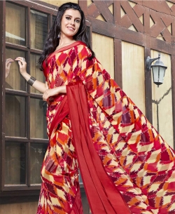 Red Georgette Printed Regular Sarees