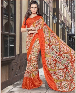 Orange Georgette Printed Regular Sarees