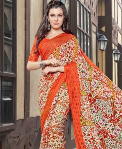 Orange Georgette Printed Regular Sarees