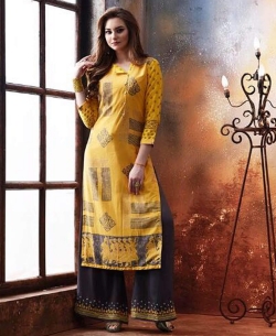 Yellow Rayon Printed Palazzo Suits